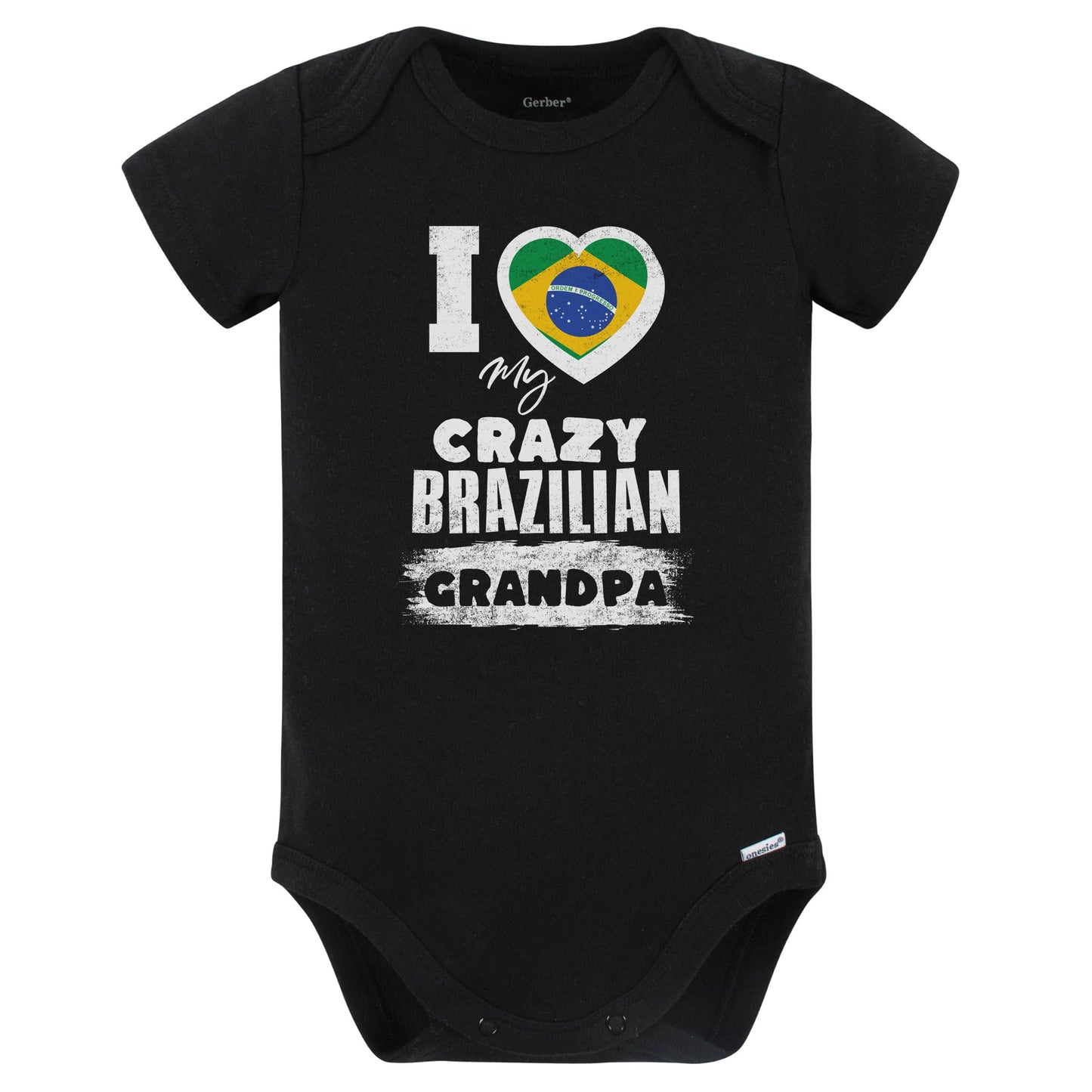 I Love My Crazy Brazilian Grandpa Funny Brazil Flag Grandchild Baby Bodysuit (Black)