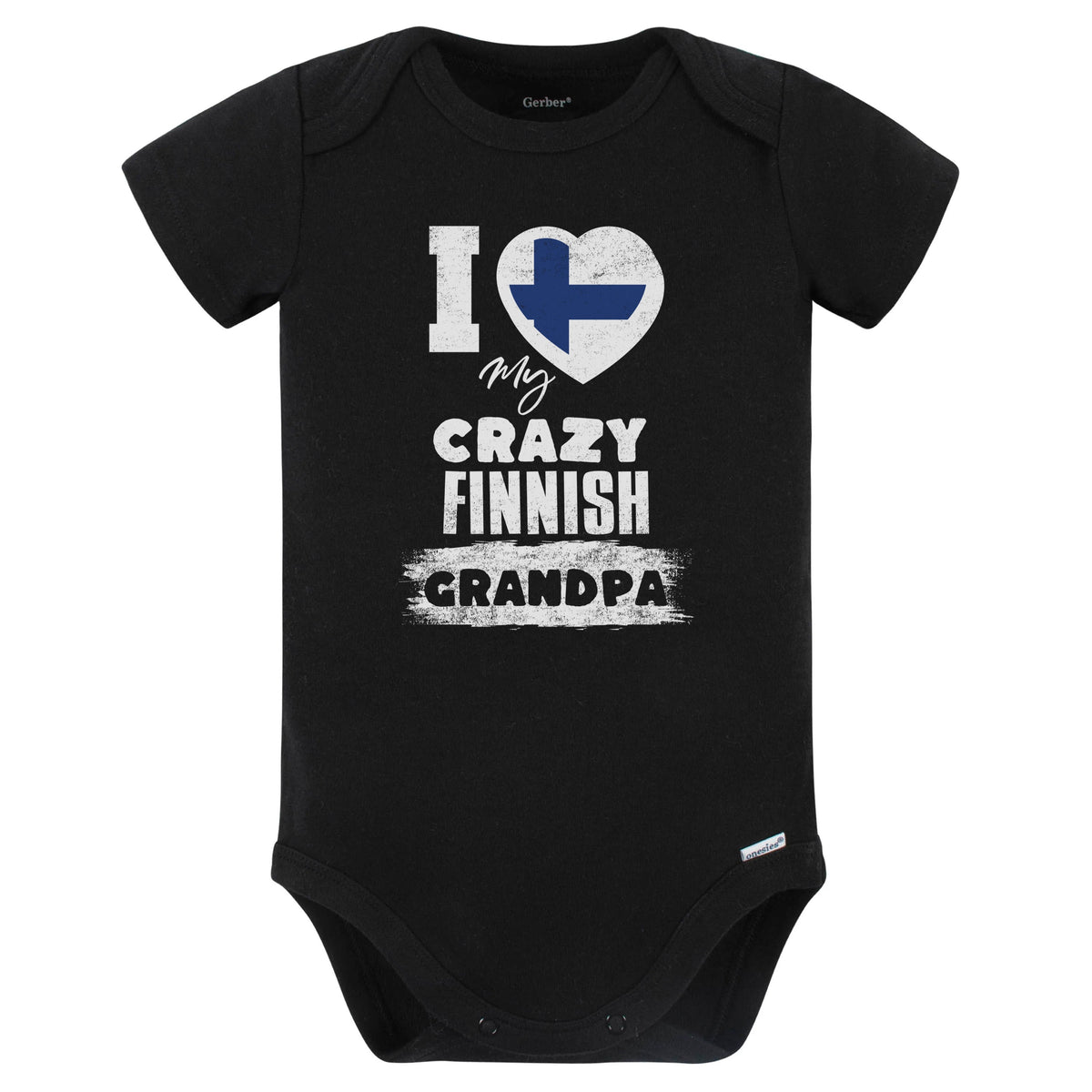 I Love My Crazy Finnish Grandpa Funny Finland Flag Grandchild Baby Bodysuit (Black)