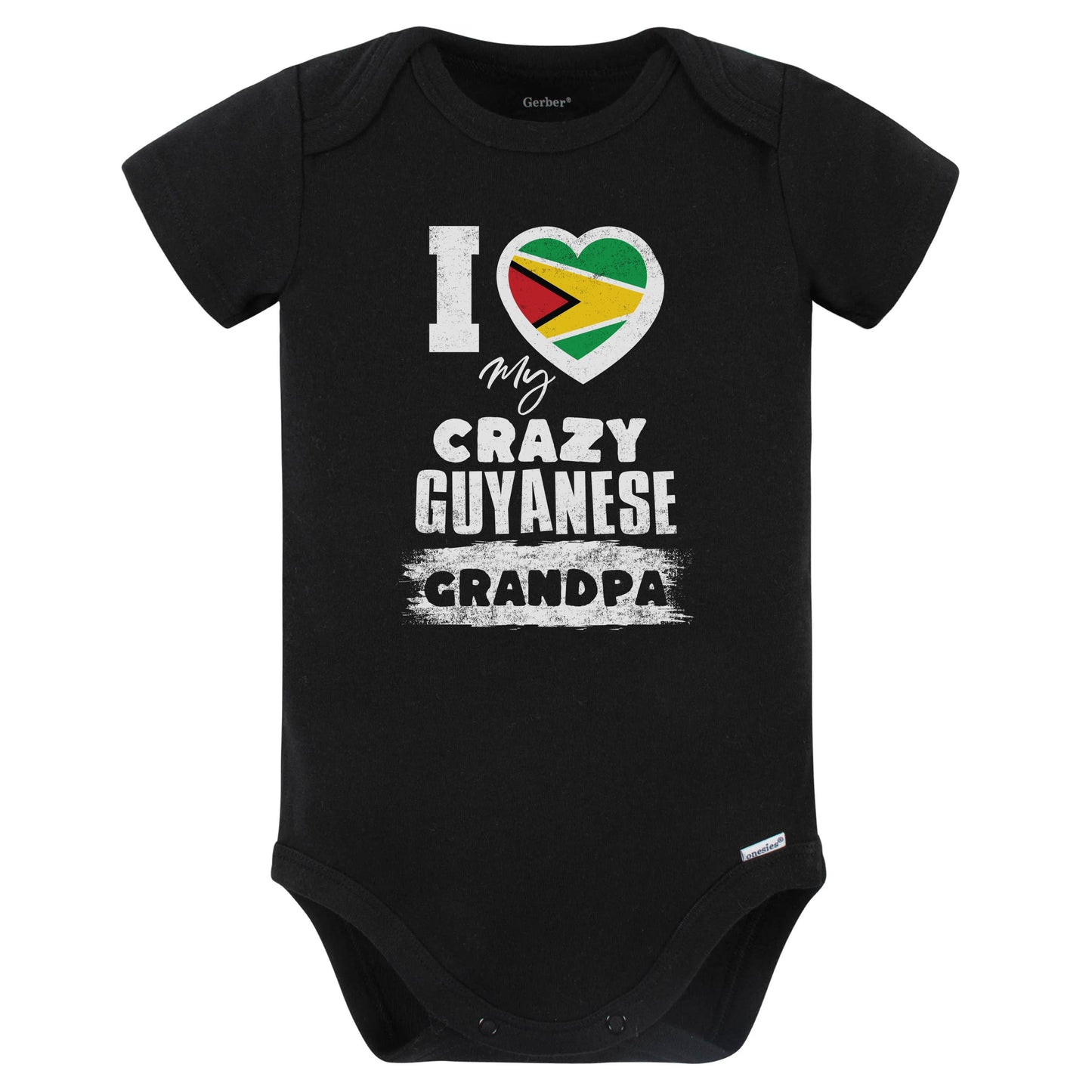 I Love My Crazy Guyanese Grandpa Funny Guyana Flag Grandchild Baby Bodysuit (Black)