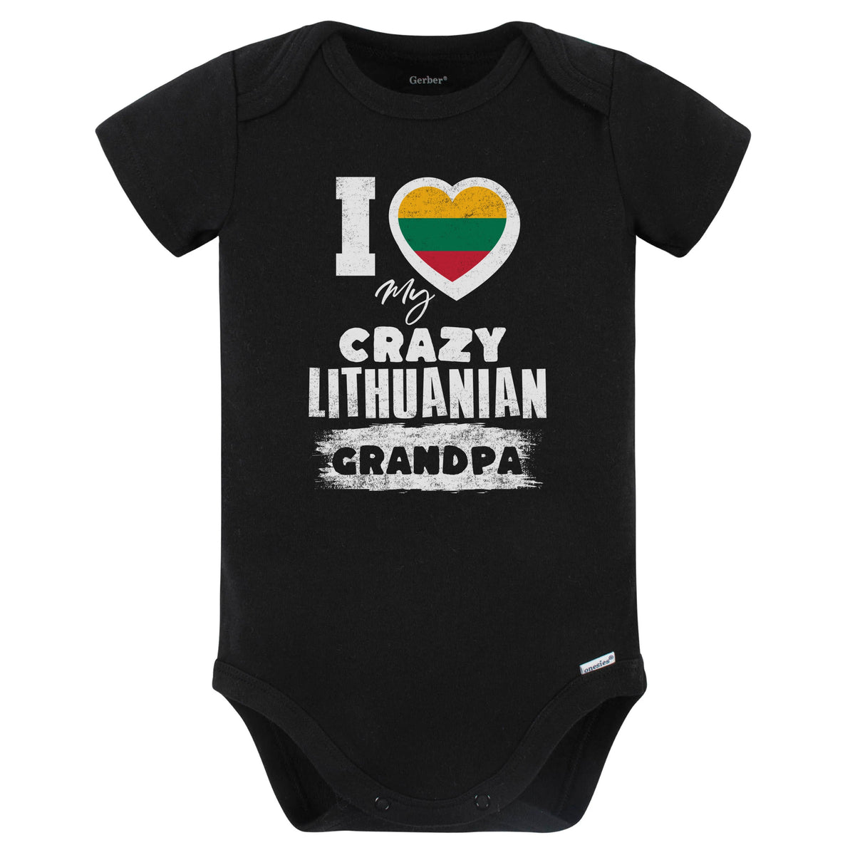 I Love My Crazy Lithuanian Grandpa Funny Lithuania Flag Grandchild Baby Bodysuit (Black)