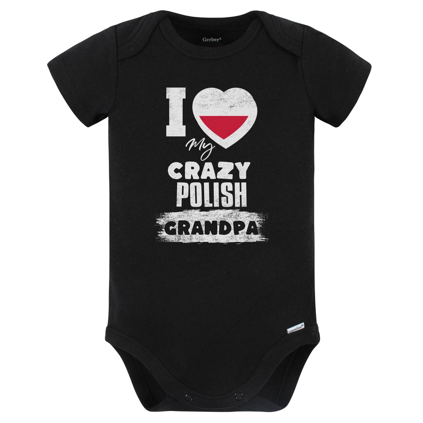 I Love My Crazy Polish Grandpa Funny Poland Flag Grandchild Baby Bodysuit (Black)