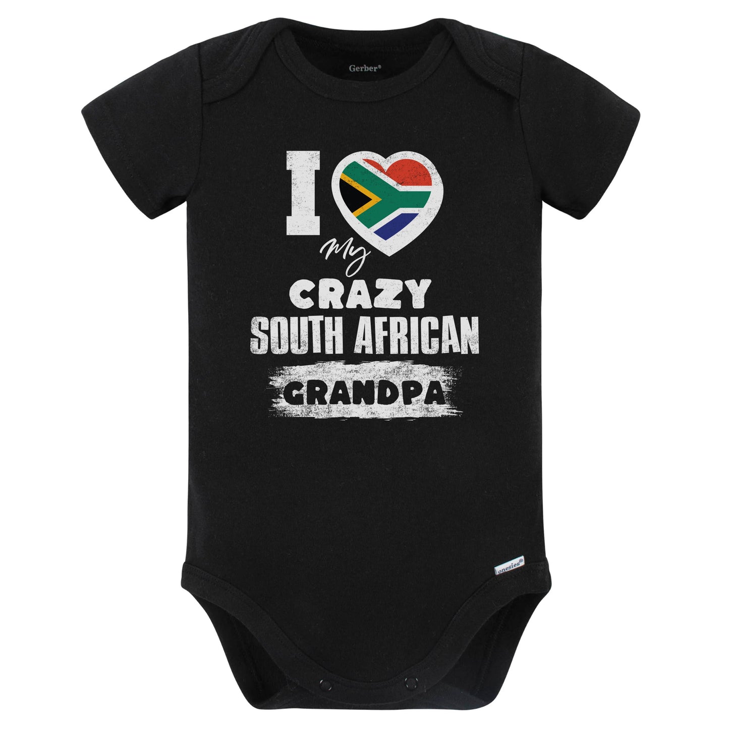 I Love My Crazy South African Grandpa Funny South Africa Flag Grandchild Baby Bodysuit (Black)
