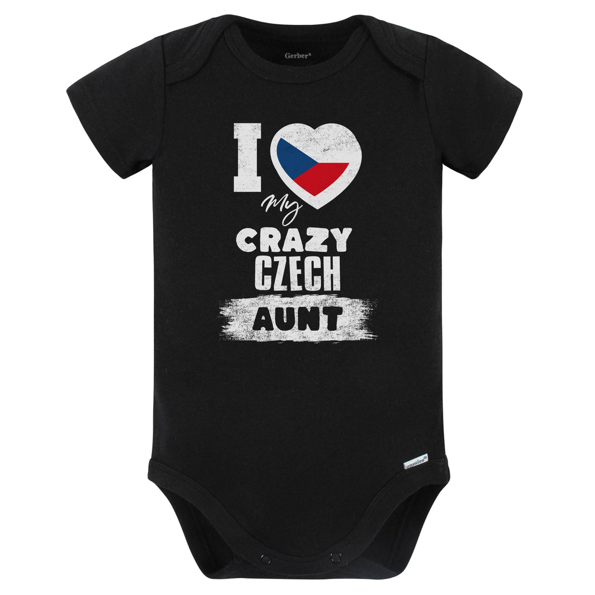 I Love My Crazy Czech Aunt Funny Czech Republic Flag Niece Nephew Baby Bodysuit (Black)