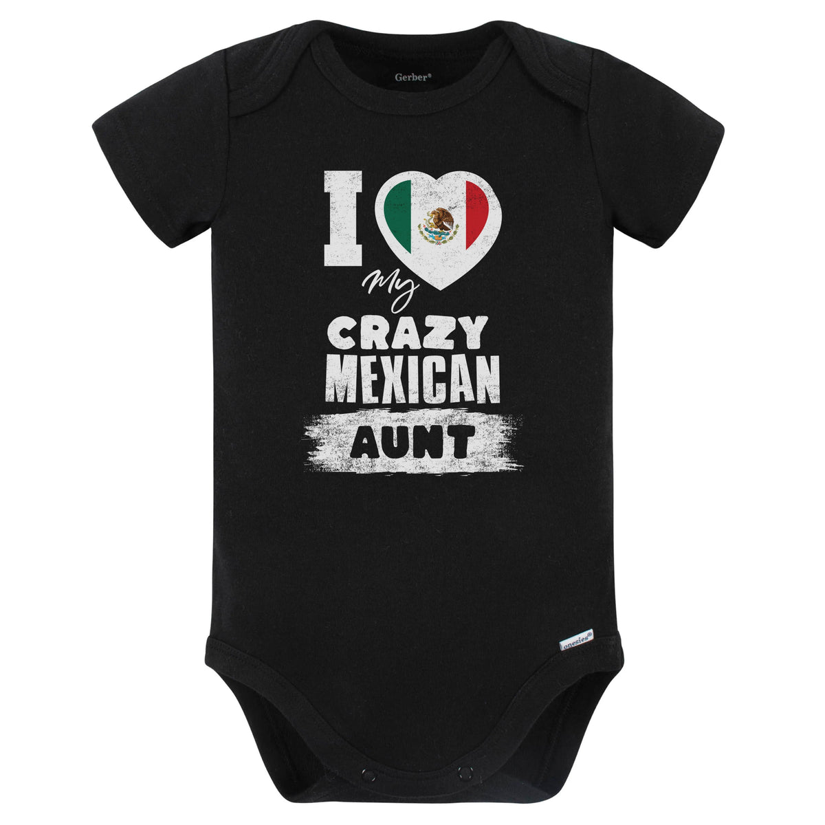 I Love My Crazy Mexican Aunt Funny Mexico Flag Niece Nephew Baby Bodysuit (Black)