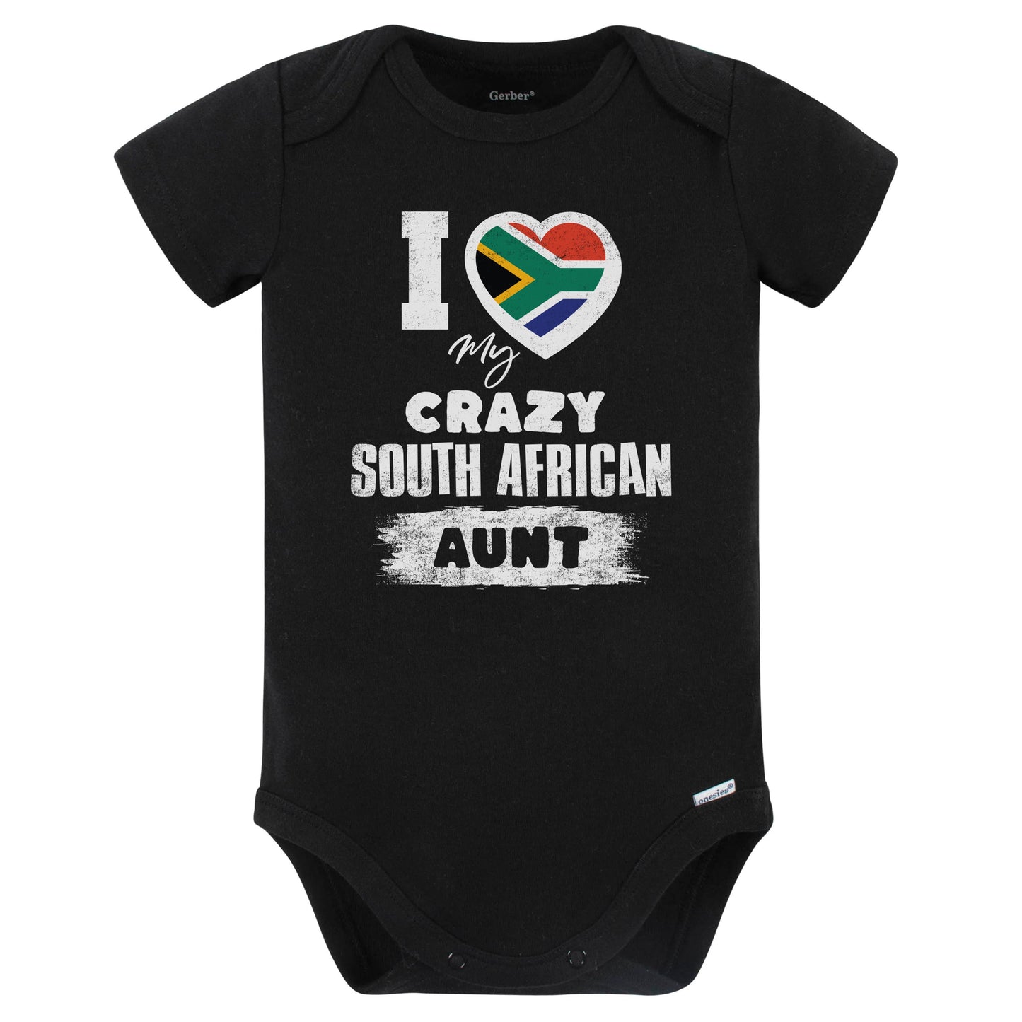 I Love My Crazy South African Aunt Funny South Africa Flag Niece Nephew Baby Bodysuit (Black)