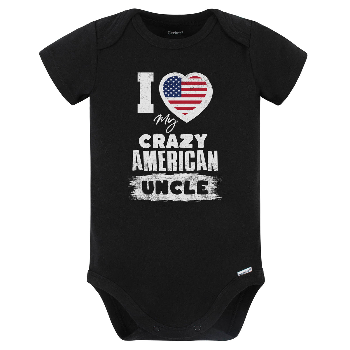 I Love My Crazy American Uncle Funny USA Flag Niece Nephew Baby Bodysuit (Black)