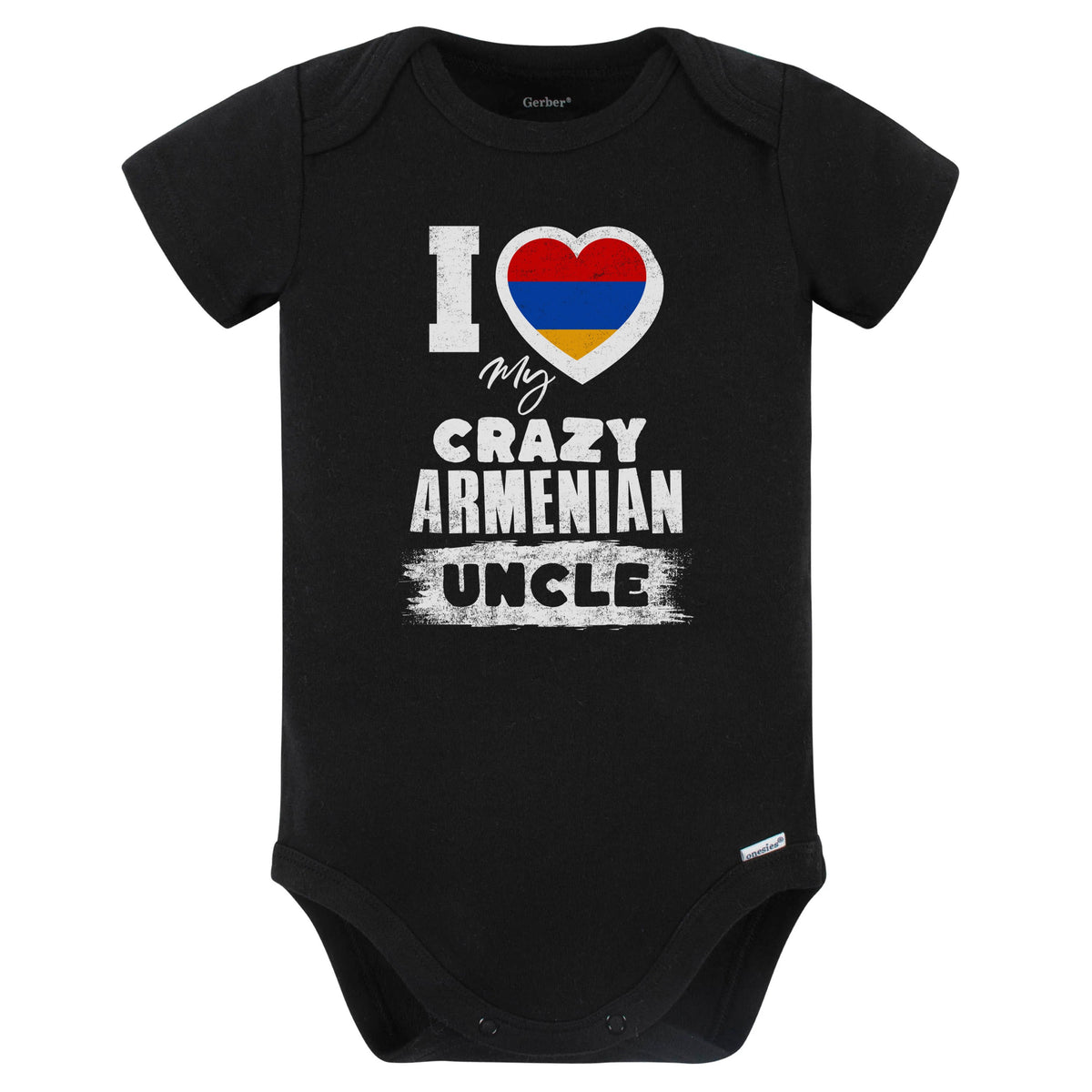 I Love My Crazy Armenian Uncle Funny Armenia Flag Niece Nephew Baby Bodysuit (Black)