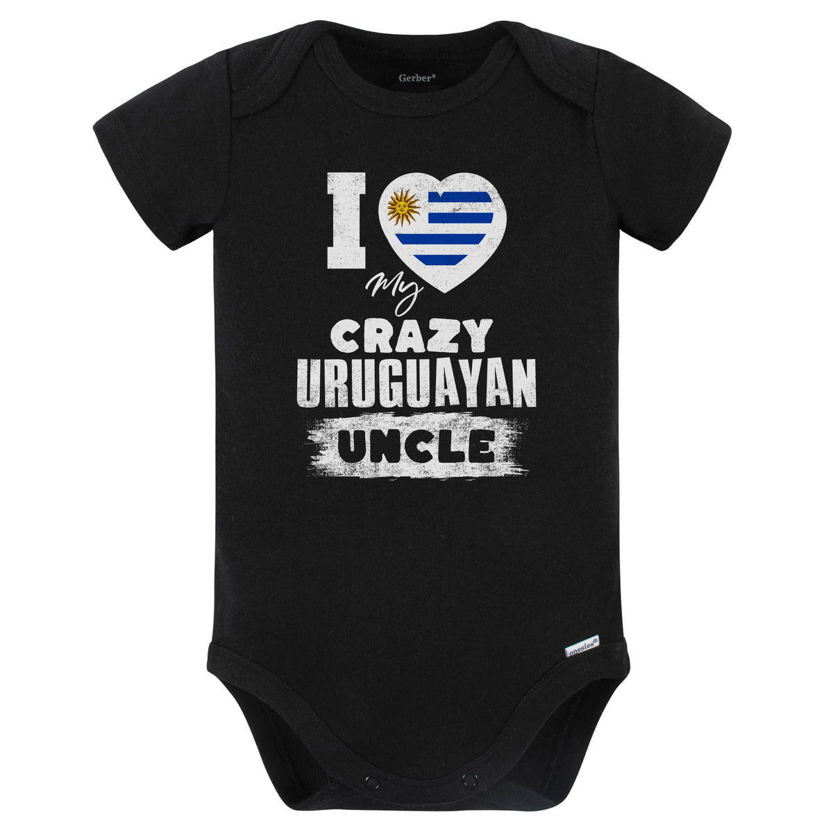I Love My Crazy Uruguayan Uncle Funny Uruguay Flag Niece Nephew Baby Bodysuit (Black)