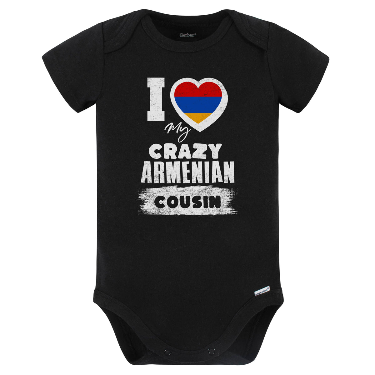 I Love My Crazy Armenian Cousin Funny Armenia Flag Baby Bodysuit (Black)