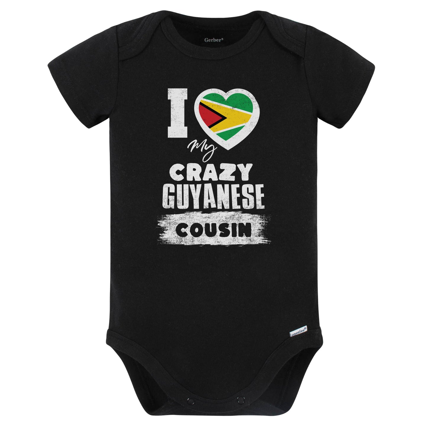 I Love My Crazy Guyanese Cousin Funny Guyana Flag Baby Bodysuit (Black)