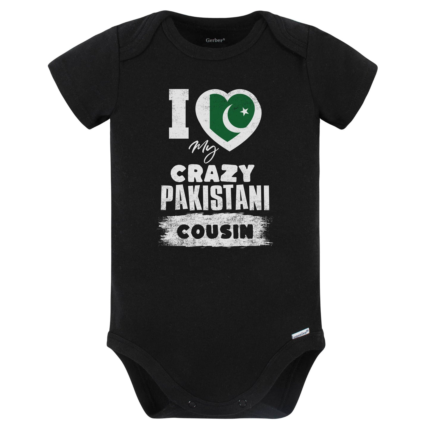 I Love My Crazy Pakistani Cousin Funny Pakistan Flag Baby Bodysuit (Black)