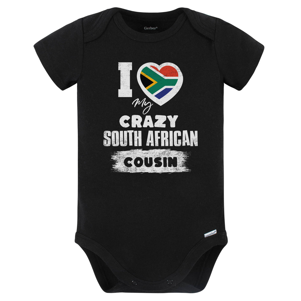 I Love My Crazy South African Cousin Funny South Africa Flag Baby Bodysuit (Black)