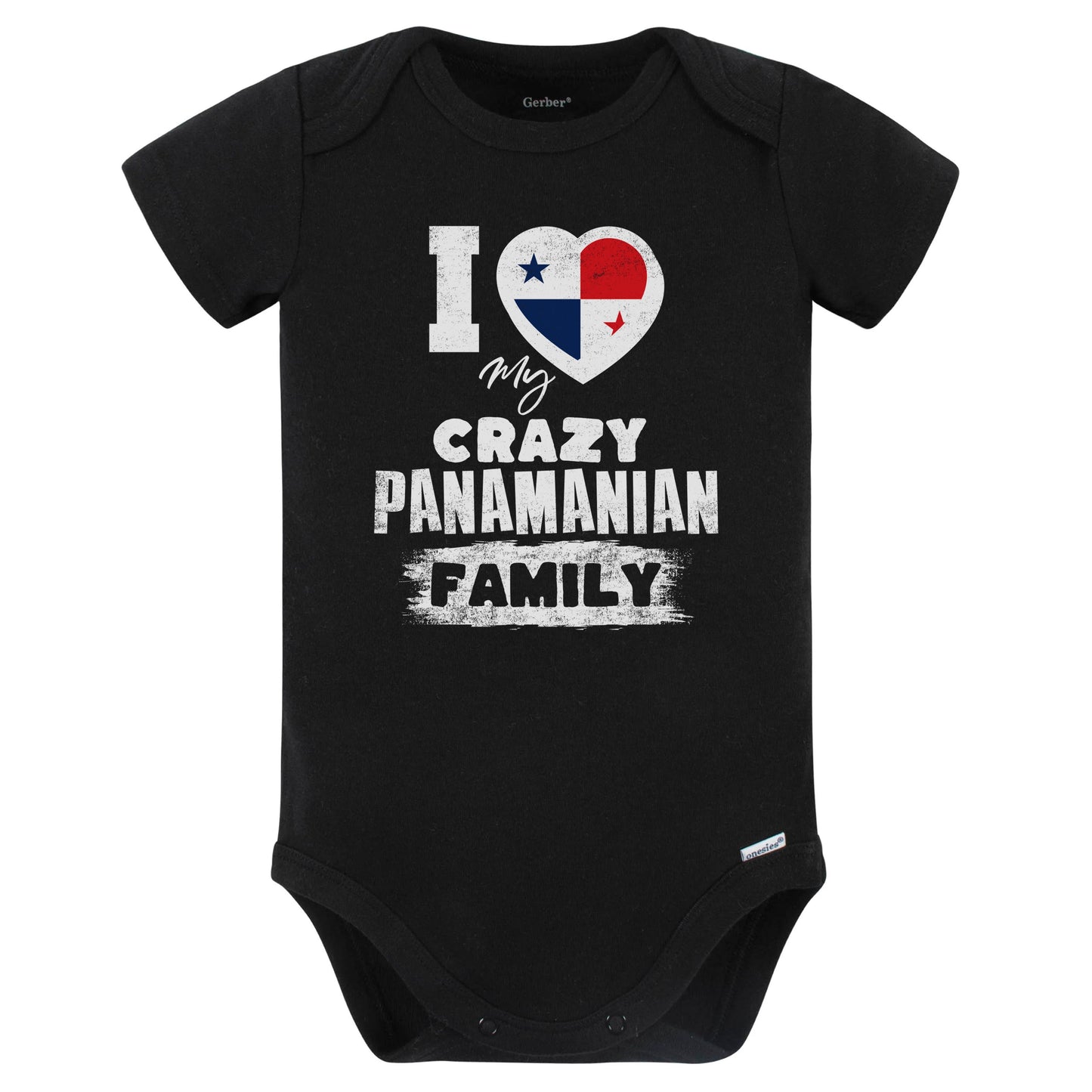 I Love My Crazy Panamanian Family Funny Panama Flag Baby Bodysuit (Black)