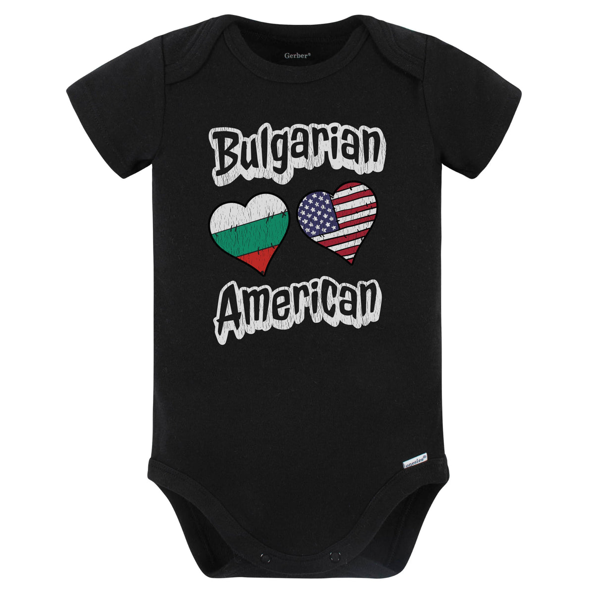 Bulgarian American Flag Hearts Combo Bulgaria Baby Bodysuit Distressed (Black)
