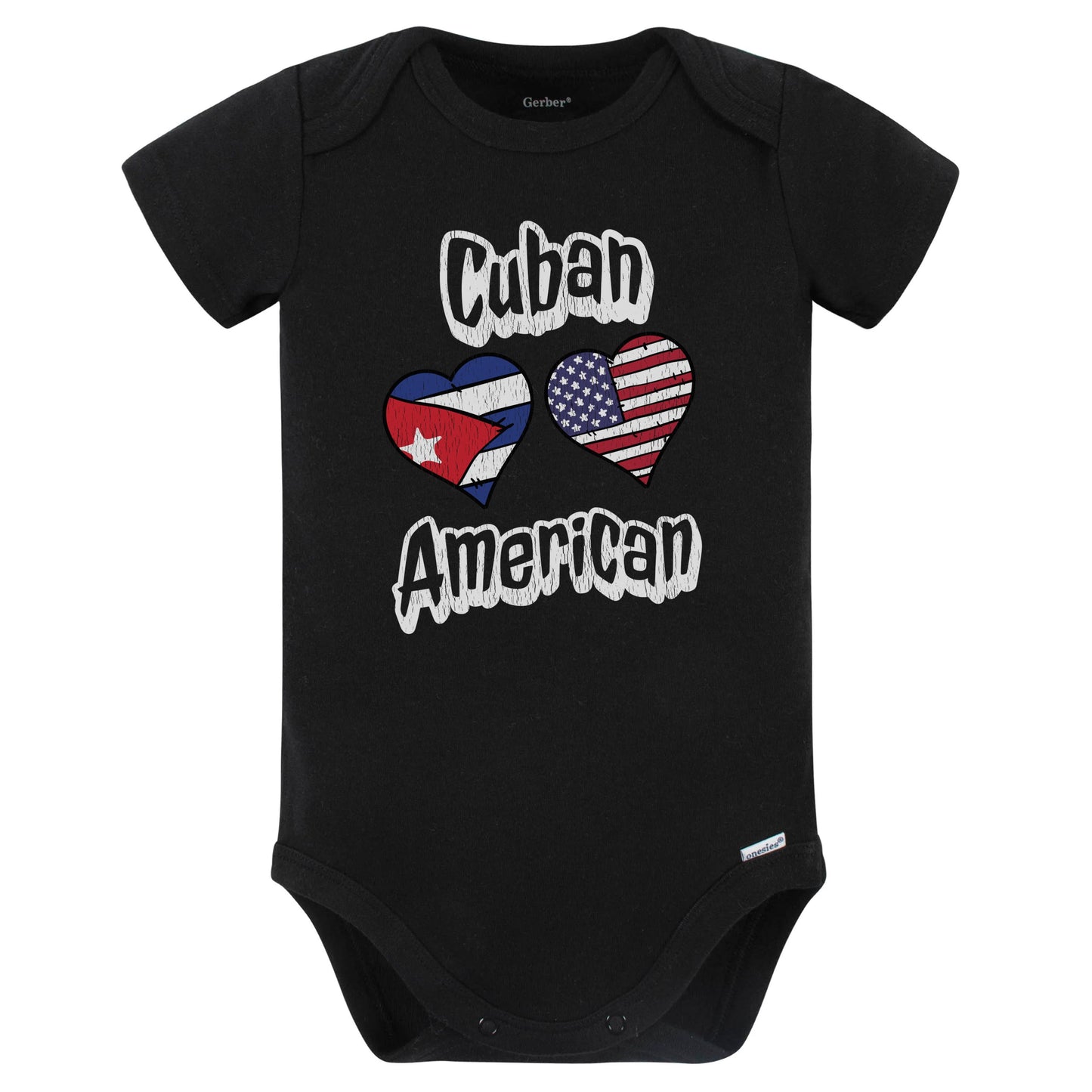 Cuban American Flag Hearts Combo Cuba Baby Bodysuit Distressed (Black)