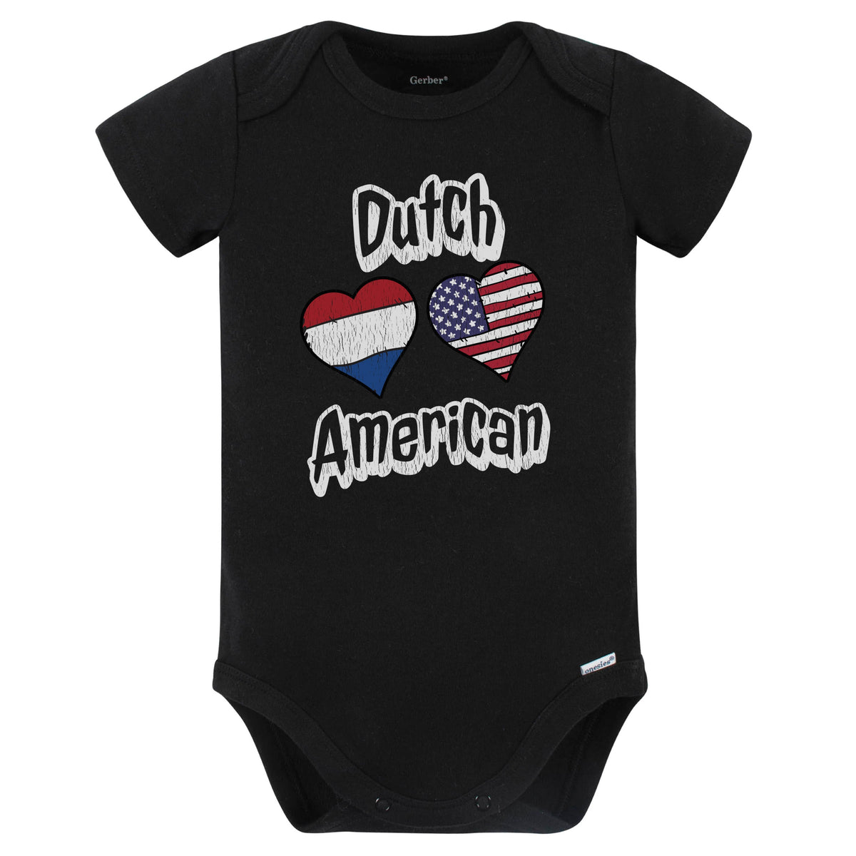 Dutch American Flag Hearts Combo Netherlands Baby Bodysuit Distressed (Black)