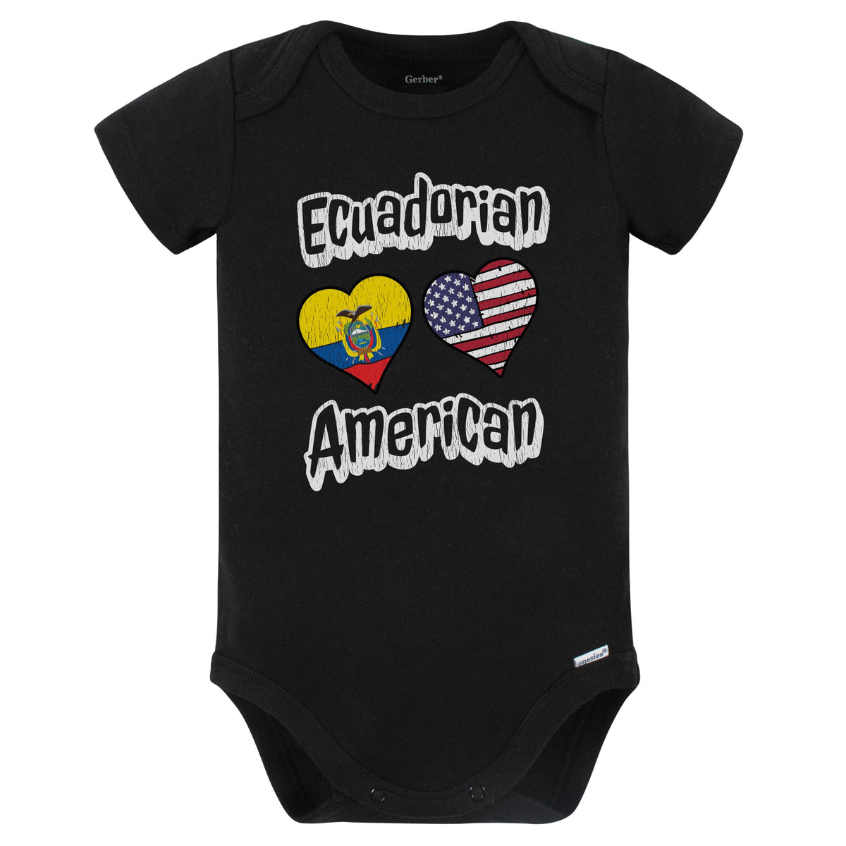 Ecuadorian American Flag Hearts Combo Ecuador Baby Bodysuit Distressed (Black)