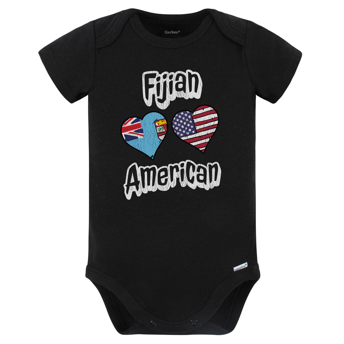 Fijian American Flag Hearts Combo Fiji Baby Bodysuit Distressed (Black)