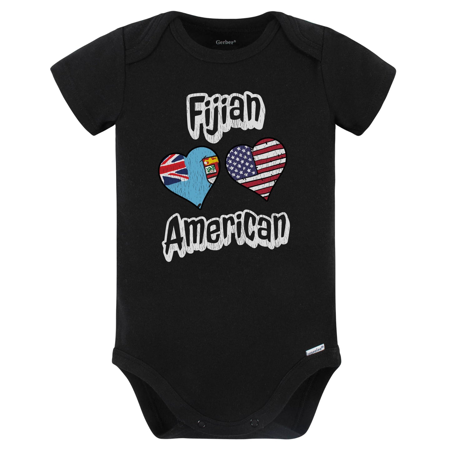 Fijian American Flag Hearts Combo Fiji Baby Bodysuit Distressed (Black)