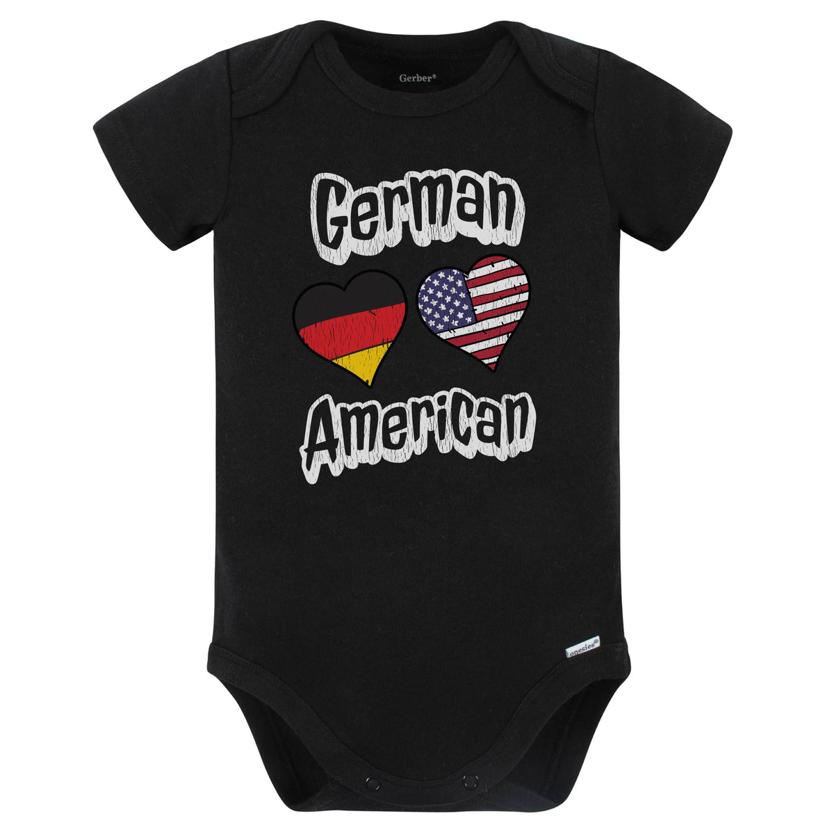 German American Flag Hearts Combo Germany Baby Bodysuit Distressed (Black)