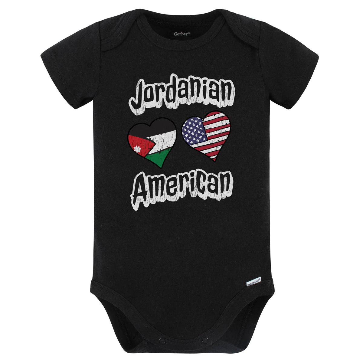 Jordanian American Flag Hearts Combo Jordan Baby Bodysuit Distressed (Black)