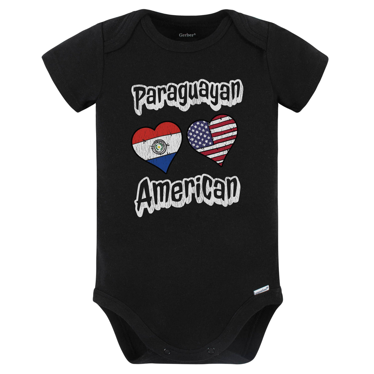 Paraguayan American Flag Hearts Combo Paraguay Baby Bodysuit Distressed (Black)