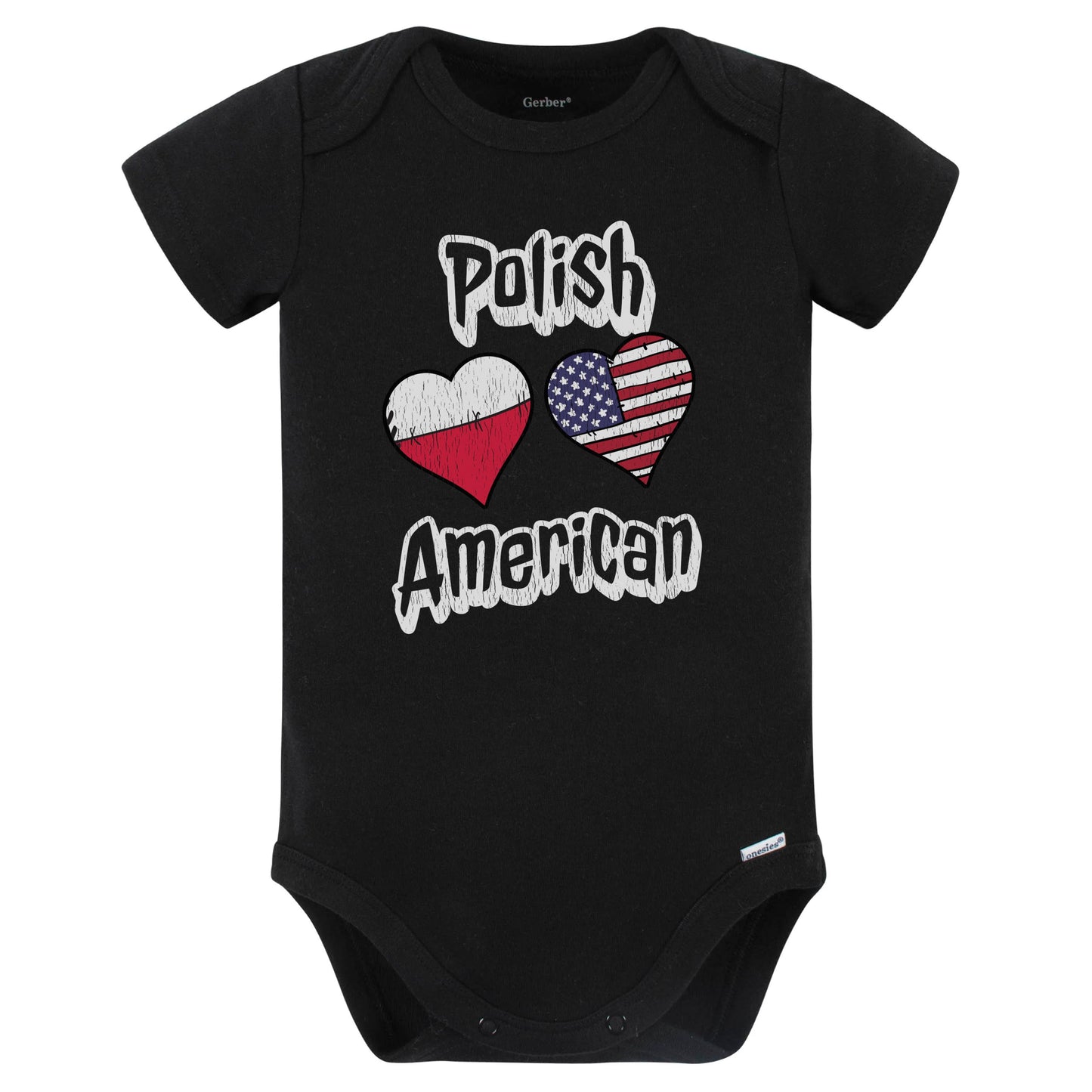 Polish American Flag Hearts Combo Poland Baby Bodysuit Distressed (Black)
