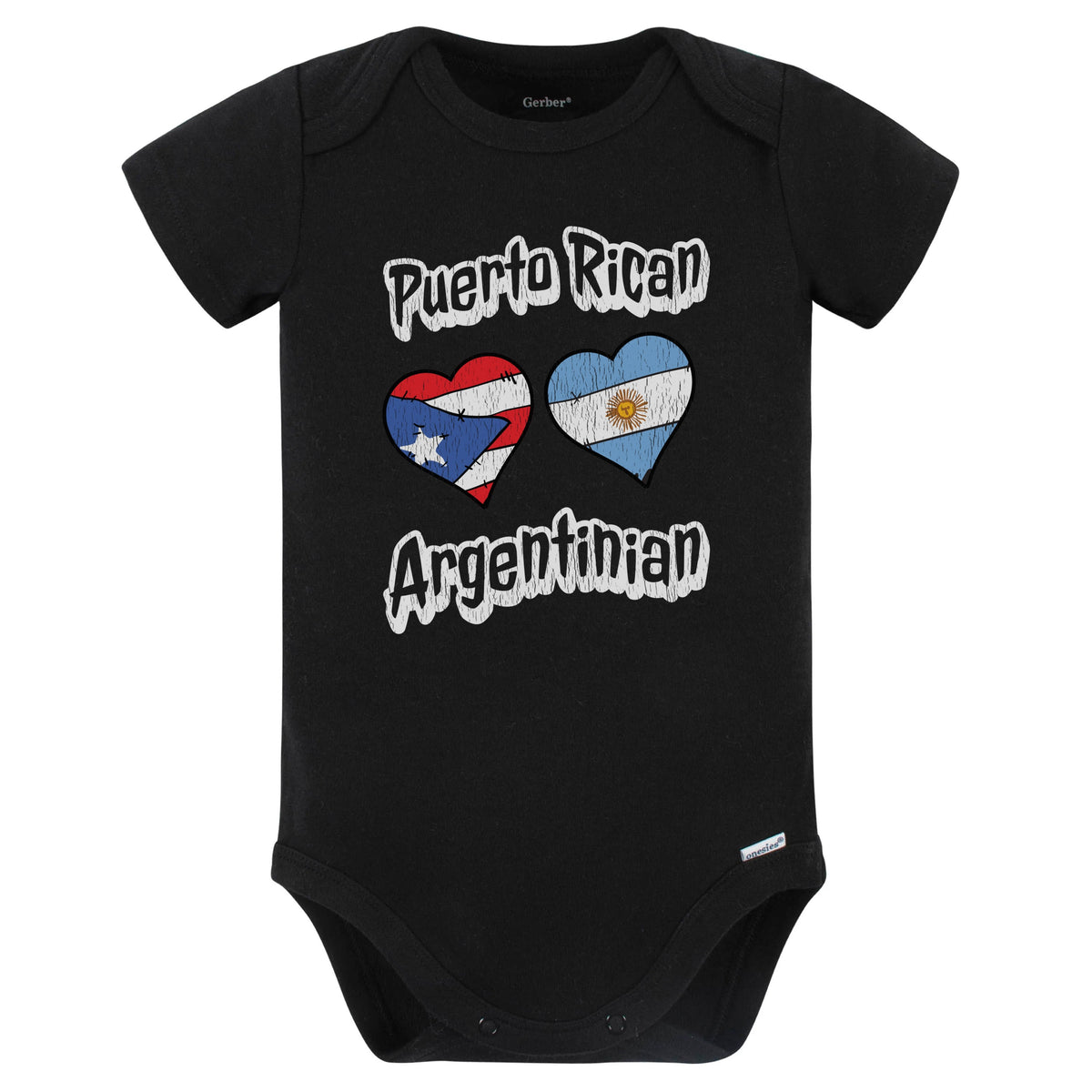 Puerto Rican Argentinian Flag Hearts Puerto Rico Argentina Baby Bodysuit Distressed (Black)