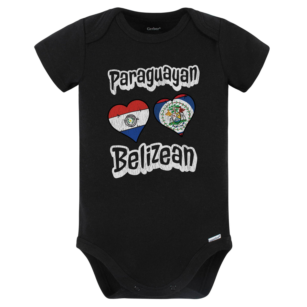 Paraguayan Belizean Flag Heart Combo Paraguay Belize Baby Bodysuit Distressed (Black)