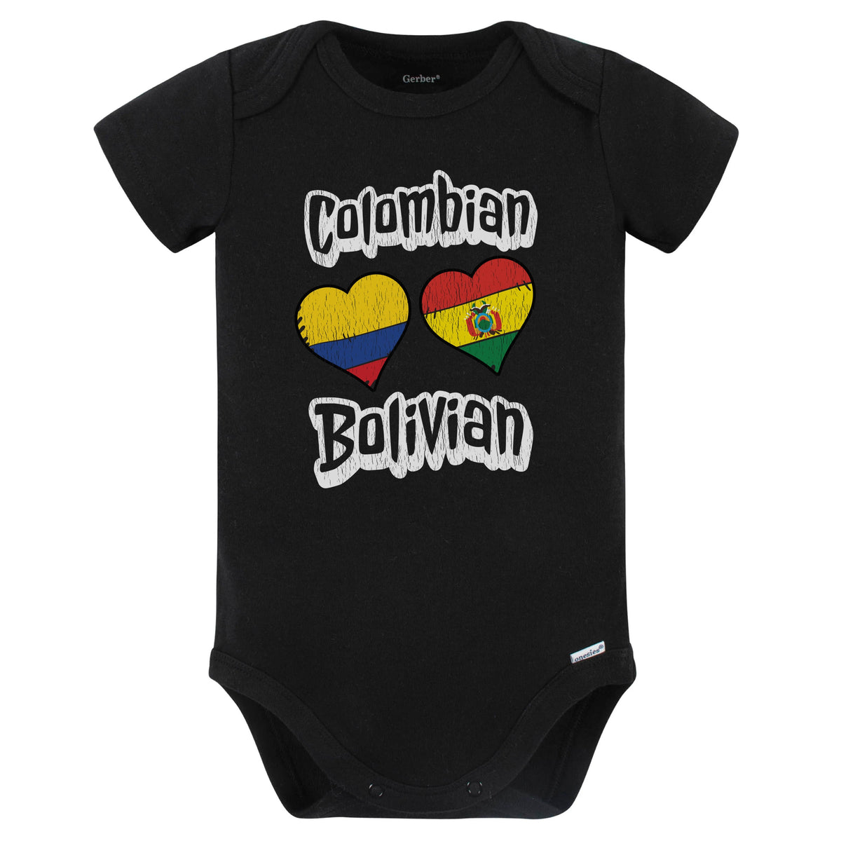 Colombian Bolivian Flag Heart Combo Colombia Bolivia Baby Bodysuit Distressed (Black)