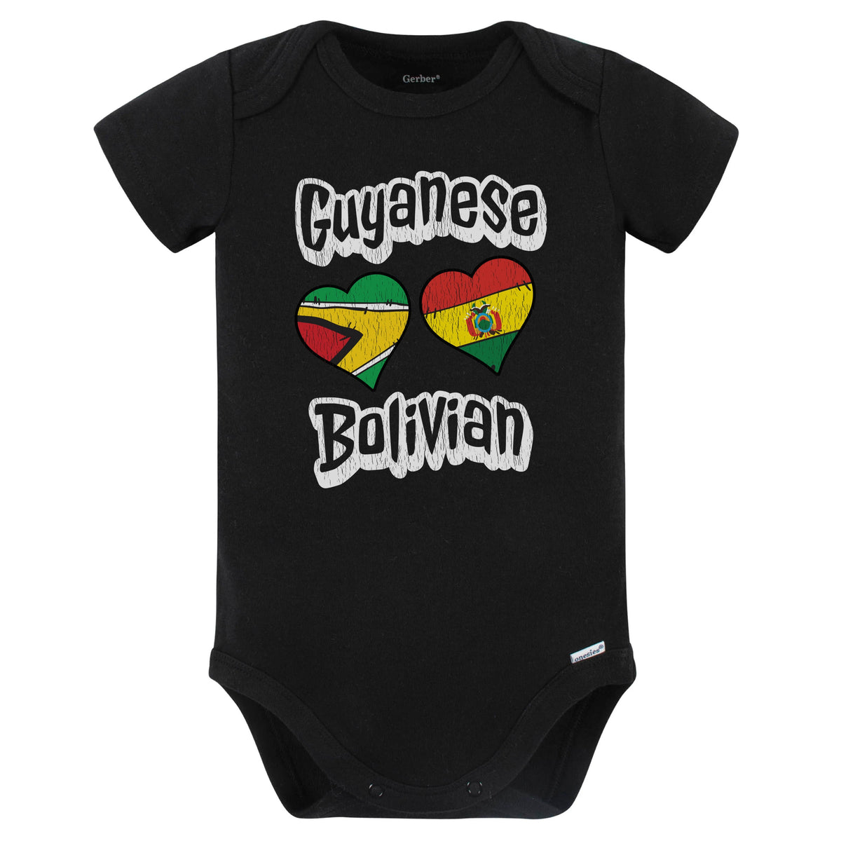 Guyanese Bolivian Flag Heart Combo Guyana Bolivia Baby Bodysuit Distressed (Black)