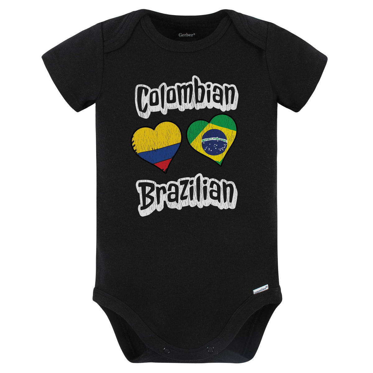 Colombian Brazilian Flag Heart Combo Colombia Brazil Baby Bodysuit Distressed (Black)