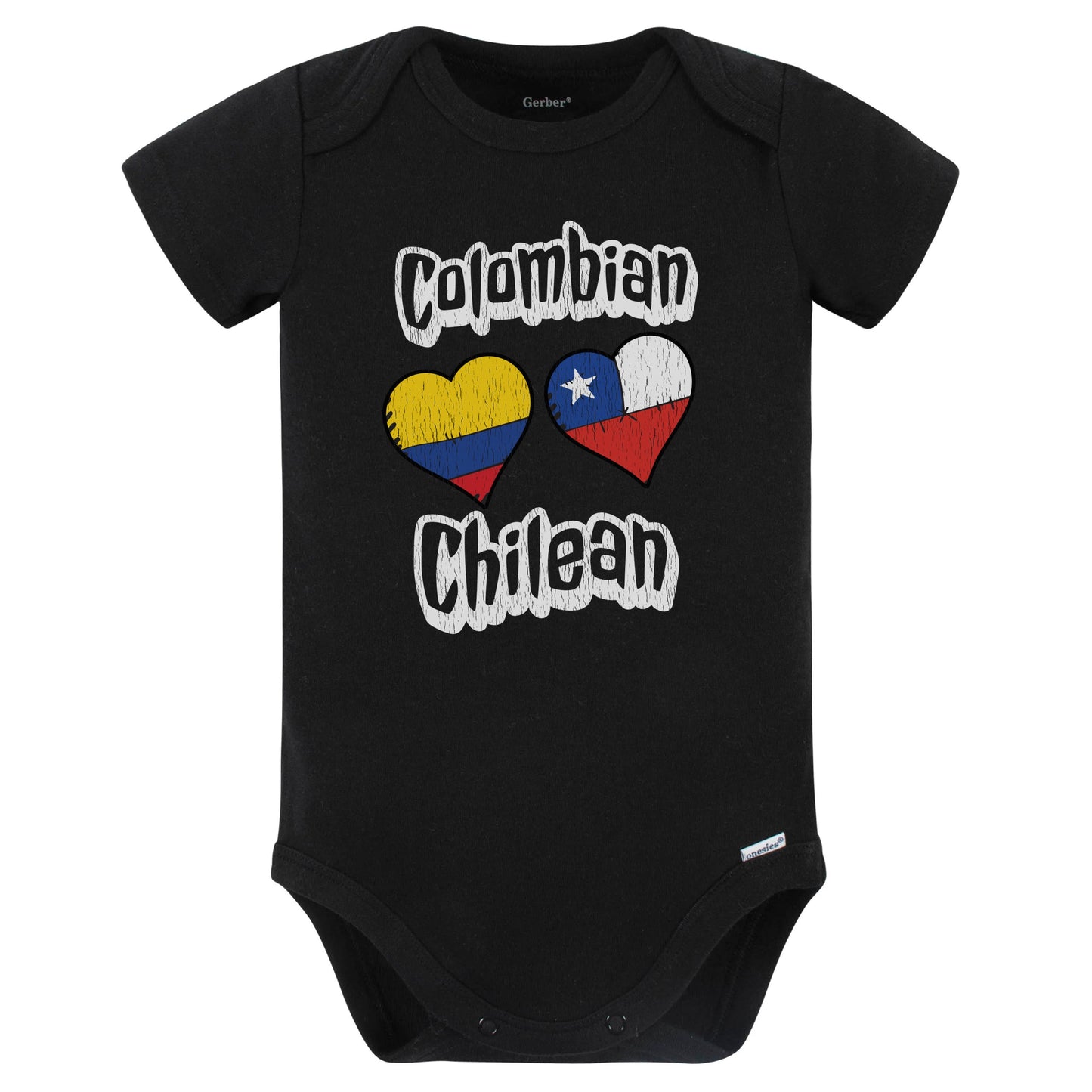 Colombian Chilean Flag Heart Combo Colombia Chile Baby Bodysuit Distressed (Black)