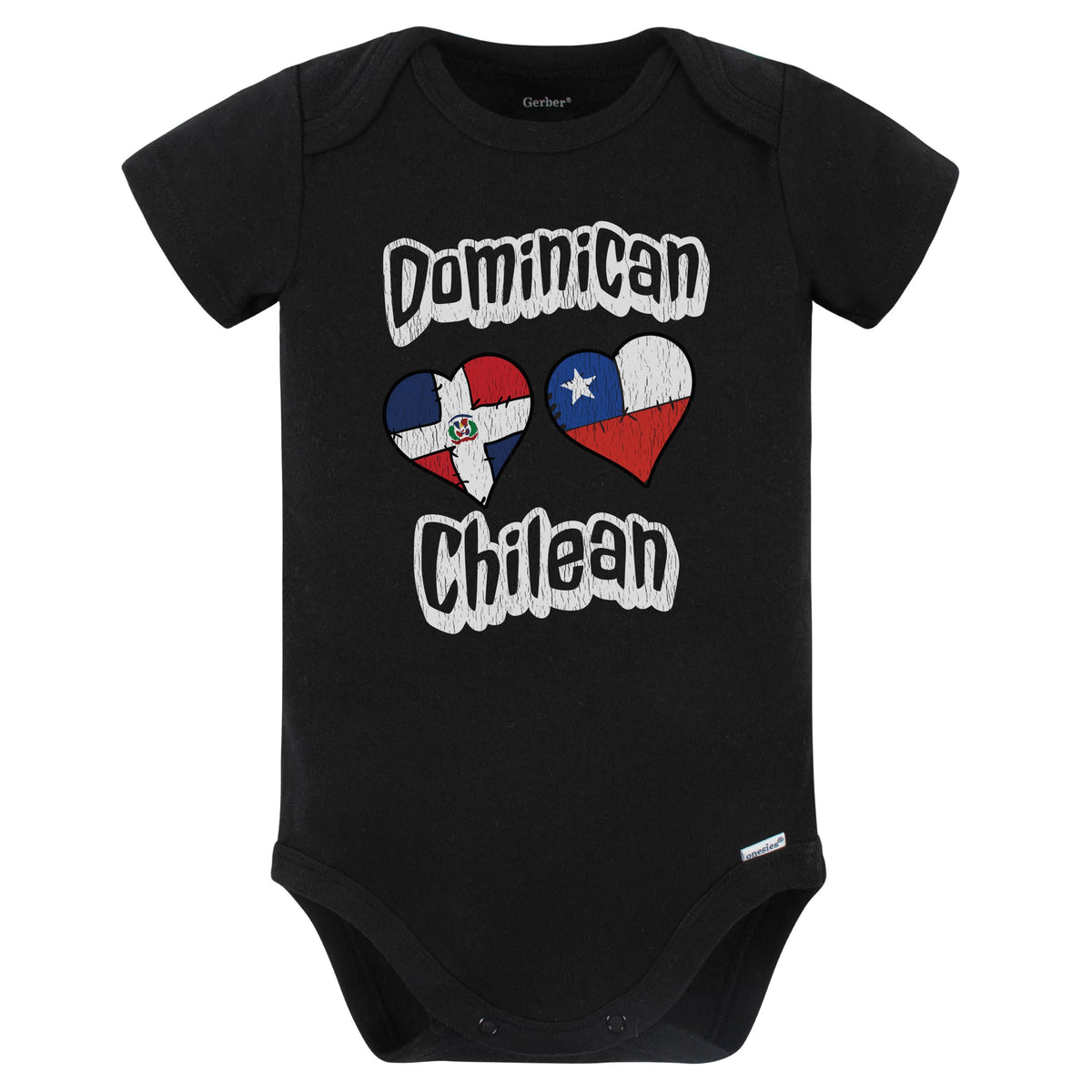 Dominican Chilean Flag Heart Combo Dominican Republic Chile Baby Bodysuit Distressed (Black)