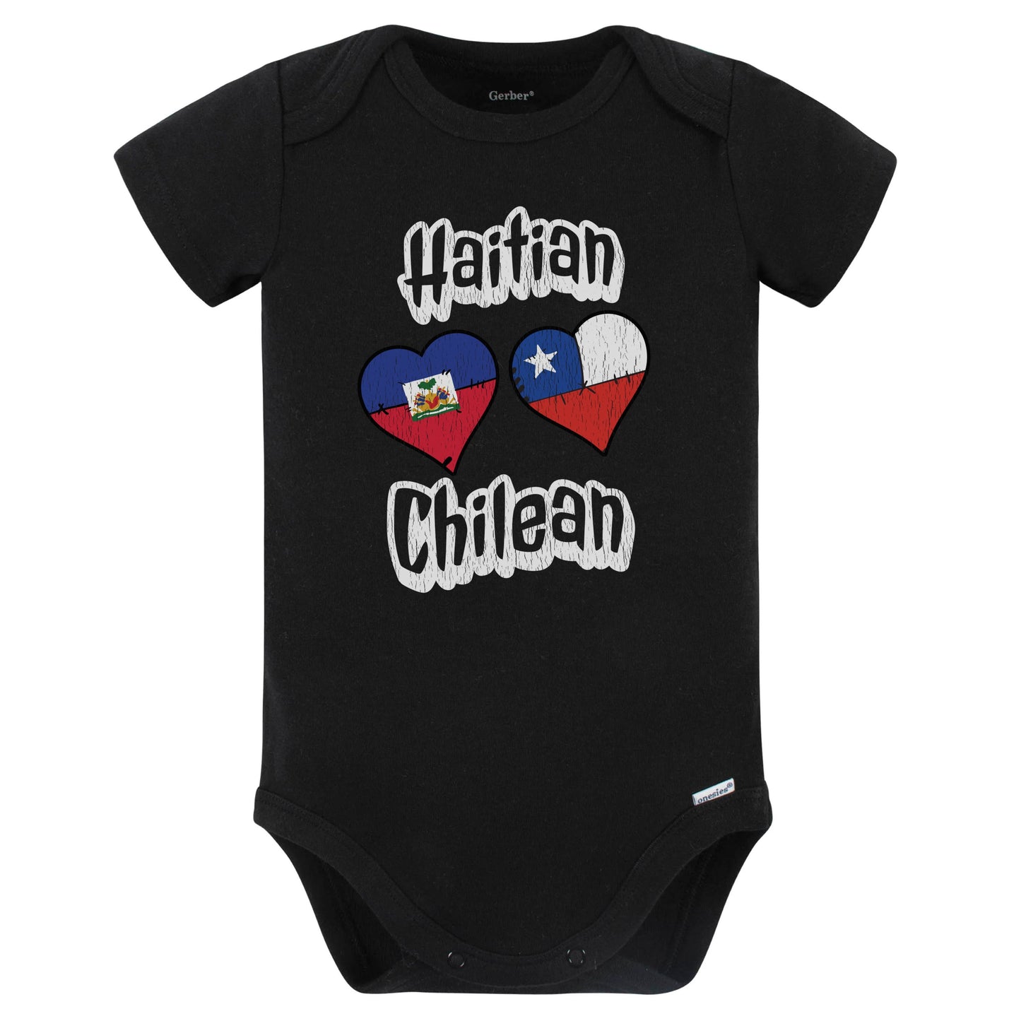 Haitian Chilean Flag Heart Combo Haiti Chile Baby Bodysuit Distressed (Black)
