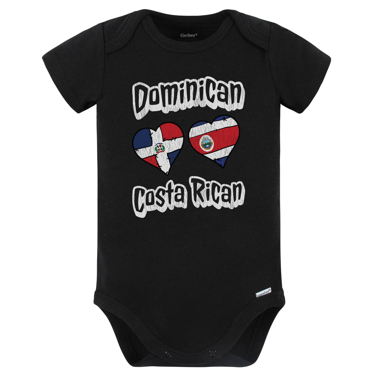Dominican Costa Rican Hearts Dominican Republic Costa Rica Baby Bodysuit Distressed (Black)