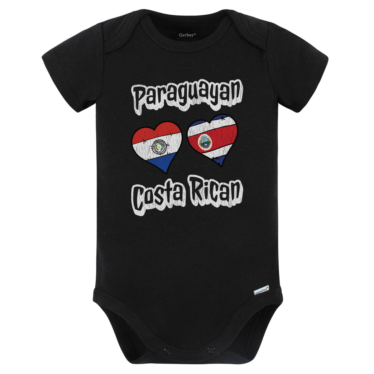 Paraguayan Costa Rican Flag Heart Combo Paraguay Costa Rica Baby Bodysuit Distressed (Black)