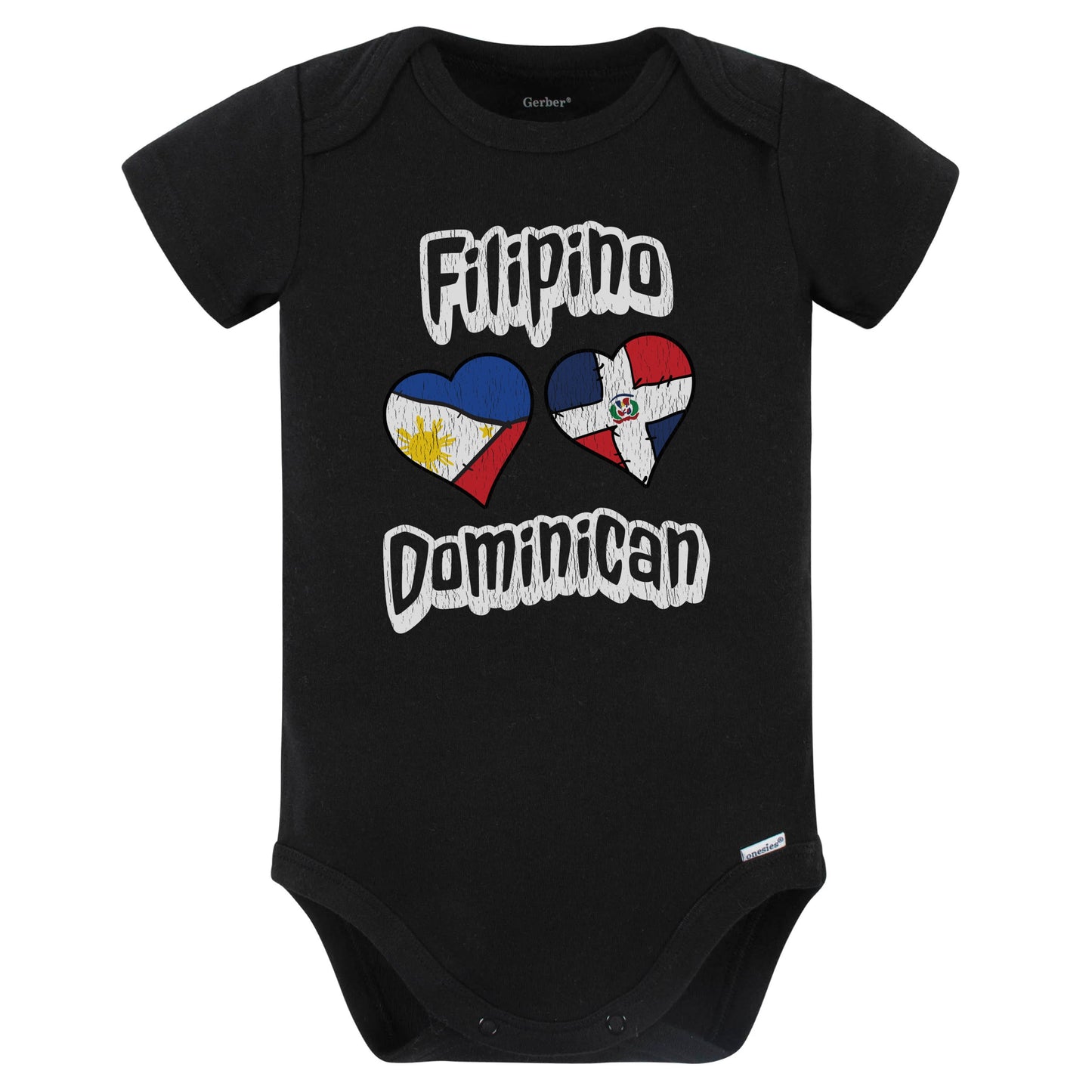 Filipino Dominican Hearts Philippines Dominican Republic Baby Bodysuit Distressed (Black)