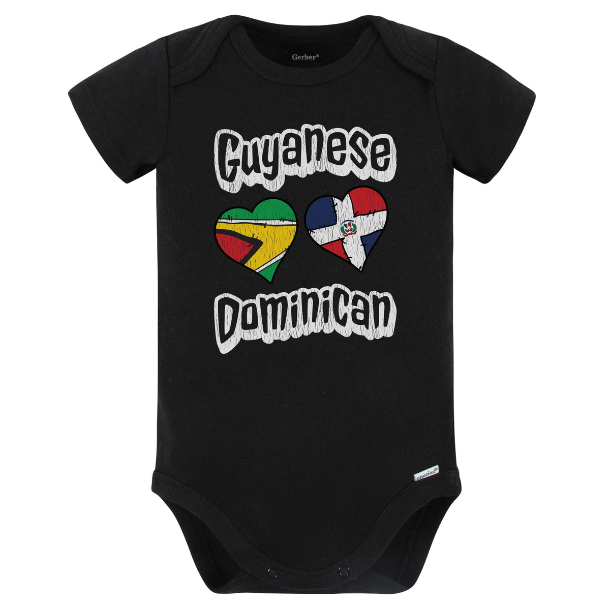 Guyanese Dominican Flag Hearts Guyana Dominican Republic Baby Bodysuit Distressed (Black)