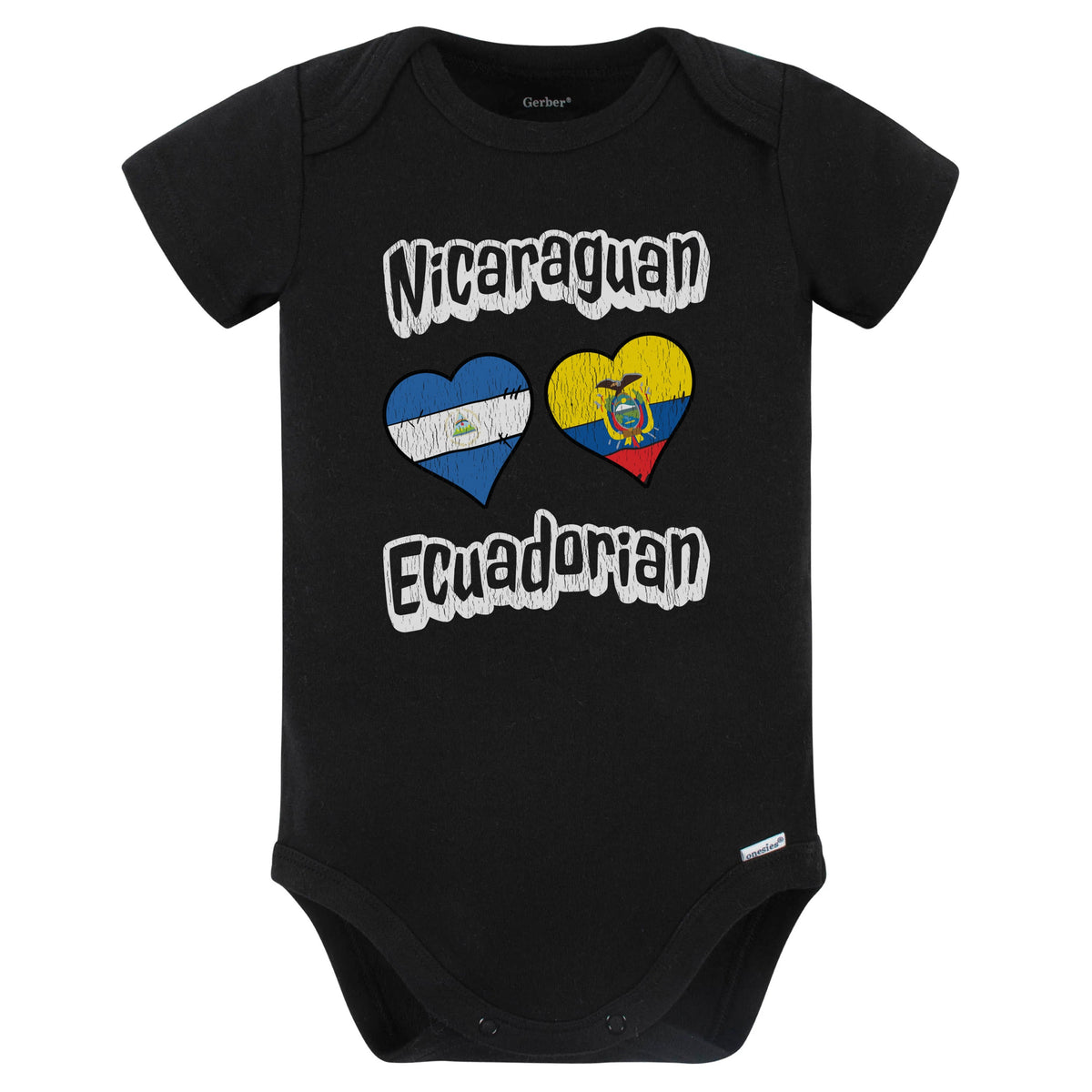 Nicaraguan Ecuadorian Flag Heart Combo Nicaragua Ecuador Baby Bodysuit Distressed (Black)