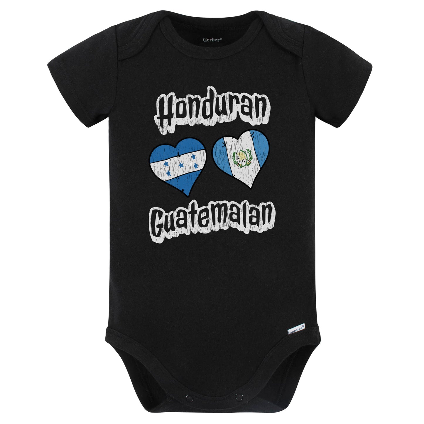 Honduran Guatemalan Flag Heart Combo Honduras Guatemala Baby Bodysuit Distressed (Black)