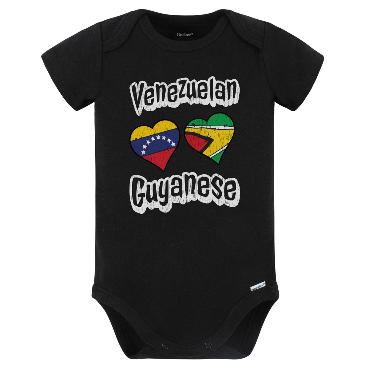 Venezuelan Guyanese Flag Heart Combo Venezuela Guyana Baby Bodysuit Distressed (Black)