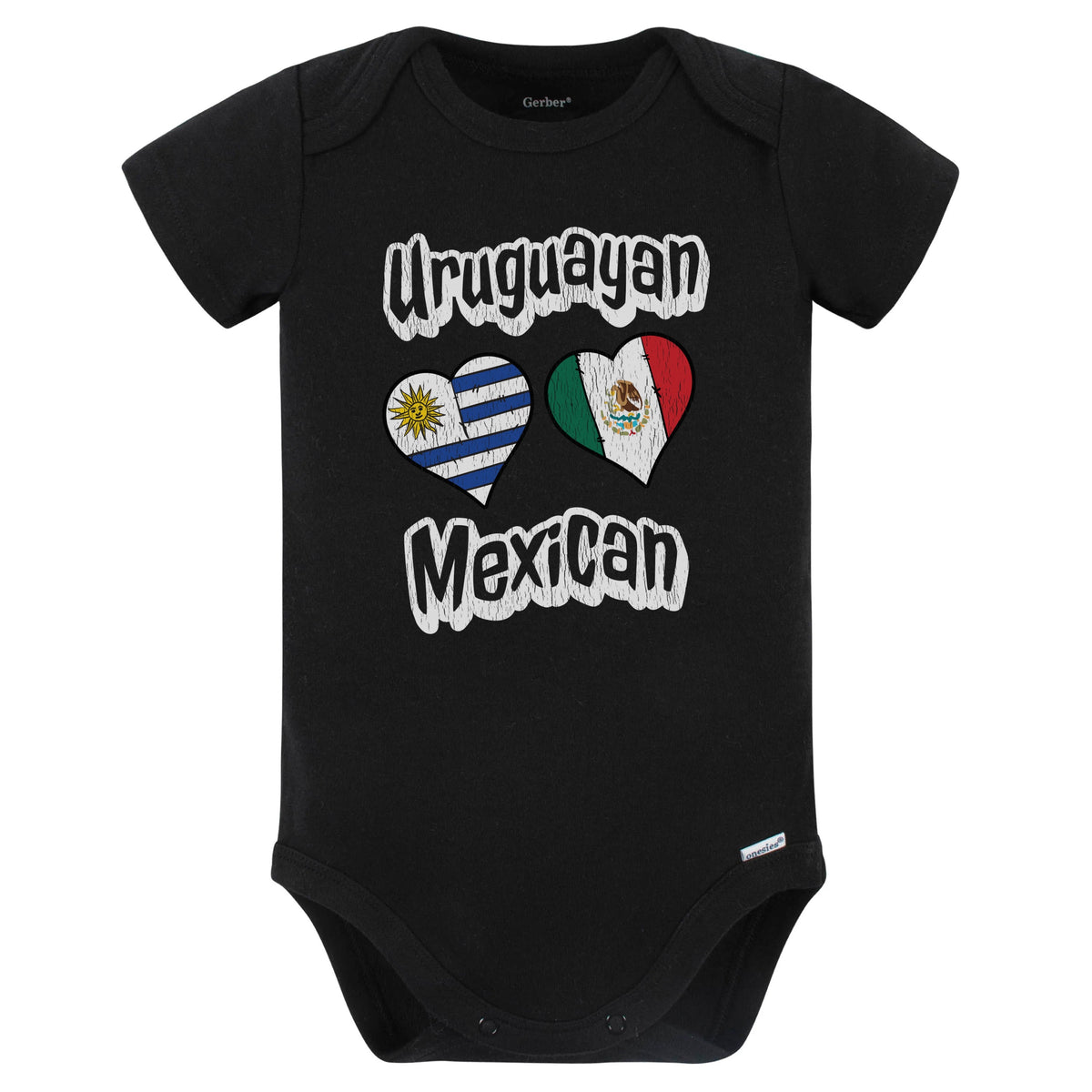 Uruguayan Mexican Flag Heart Combo Uruguay Mexico Baby Bodysuit Distressed (Black)