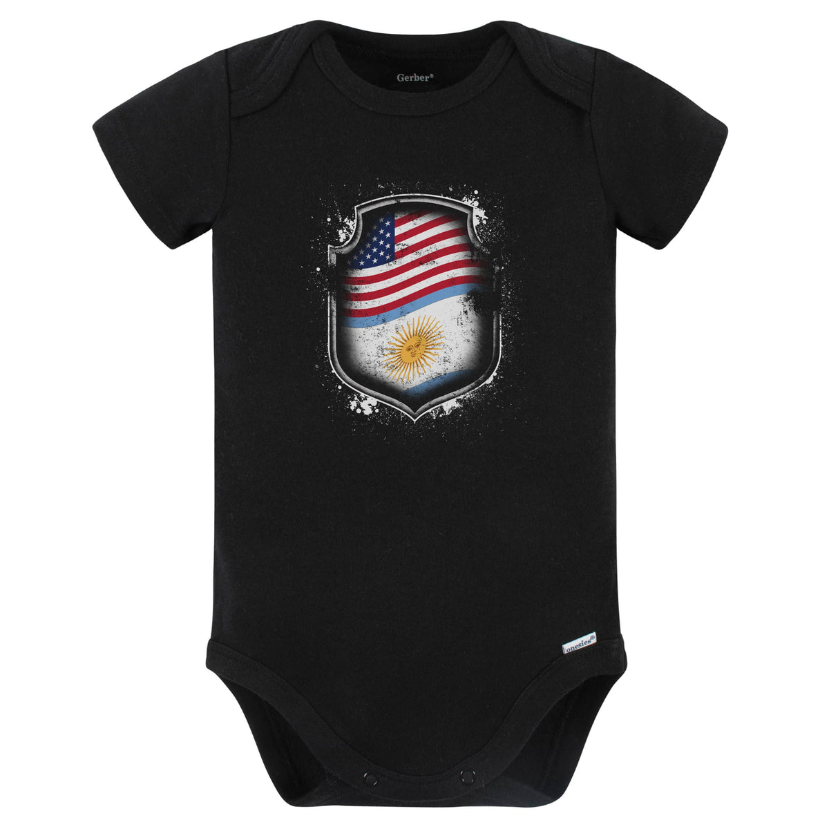 Argentinian American Shirt Flags Of Argentina and America Baby Bodysuit (Black)