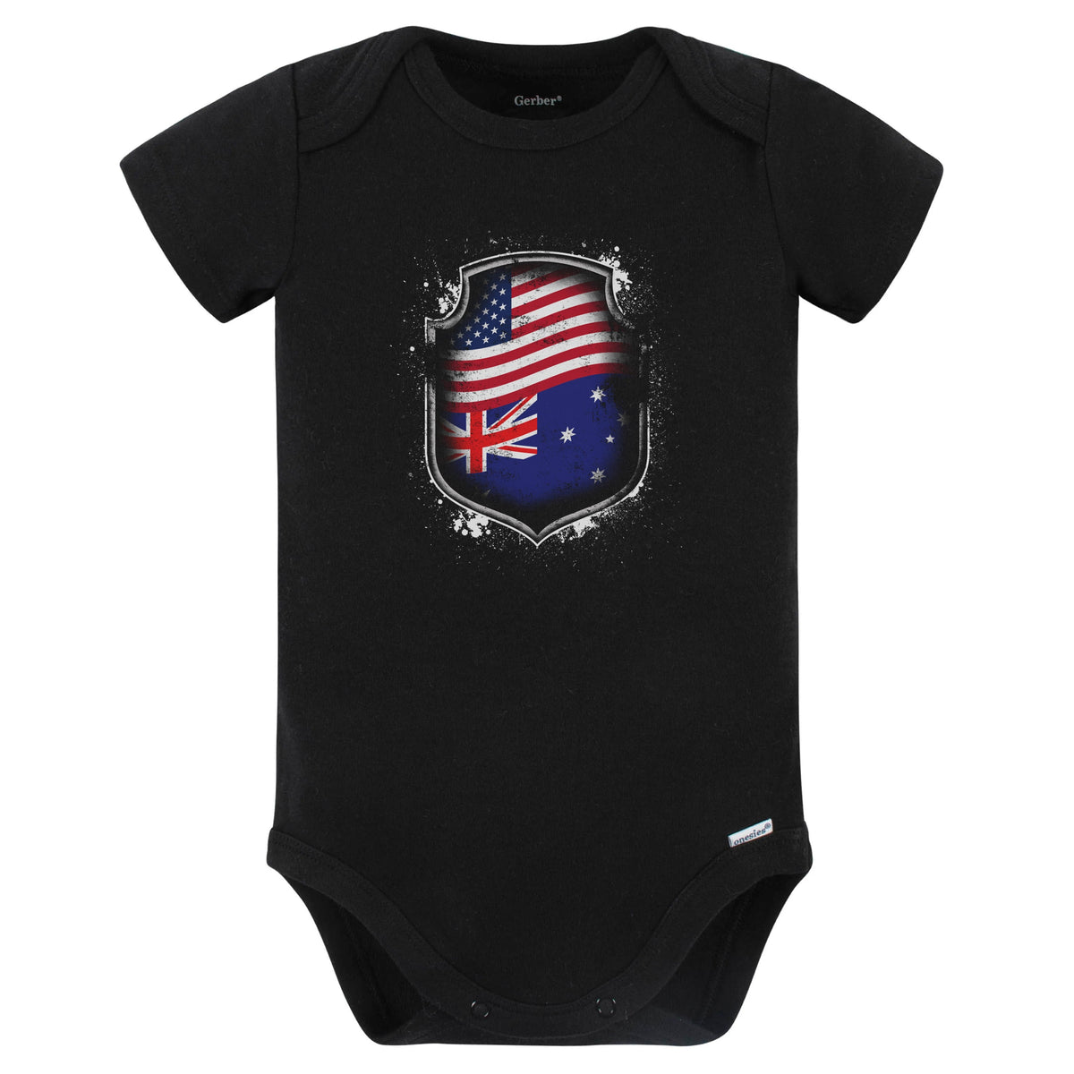 Australian American Shirt Flags Of Australia and America Baby Bodysuit (Black)