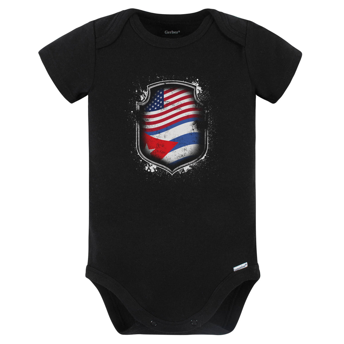 Cuban American Shirt Flags Of Cuba and America Baby Bodysuit (Black)