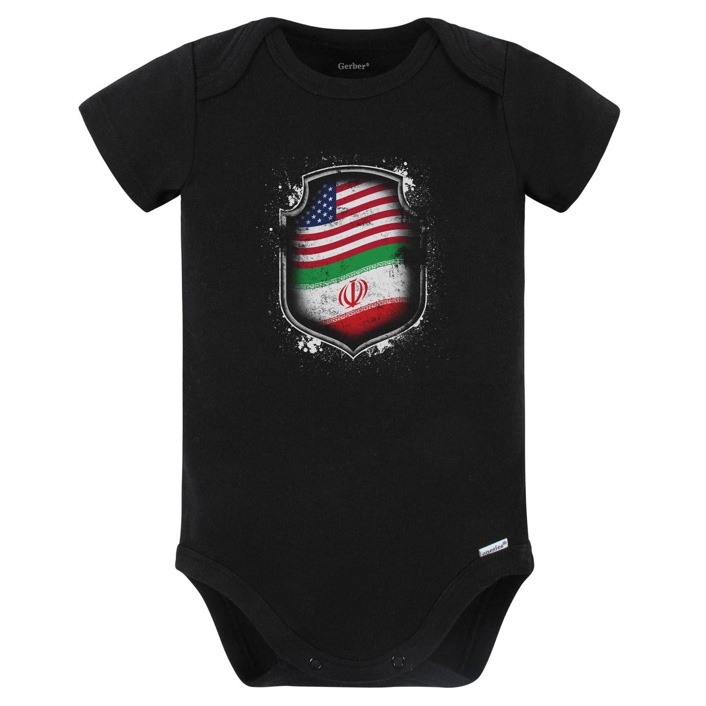 Iranian American Shirt Flags Of Iran and America Baby Bodysuit (Black)