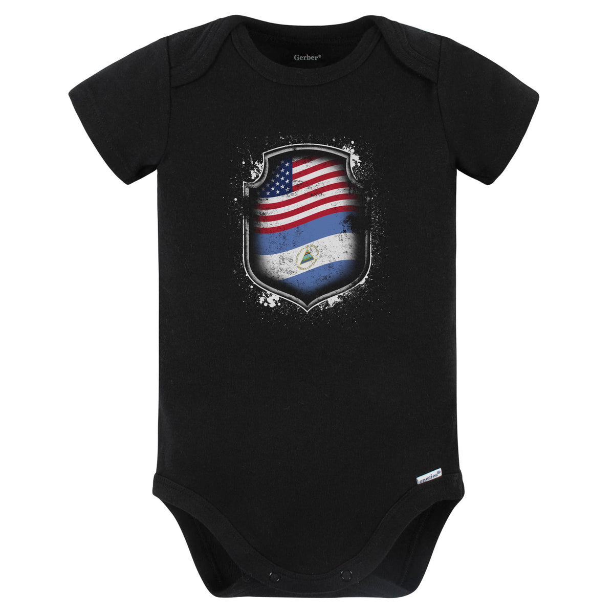Nicaraguan American Shirt Flags Of Nicaragua and America Baby Bodysuit (Black)