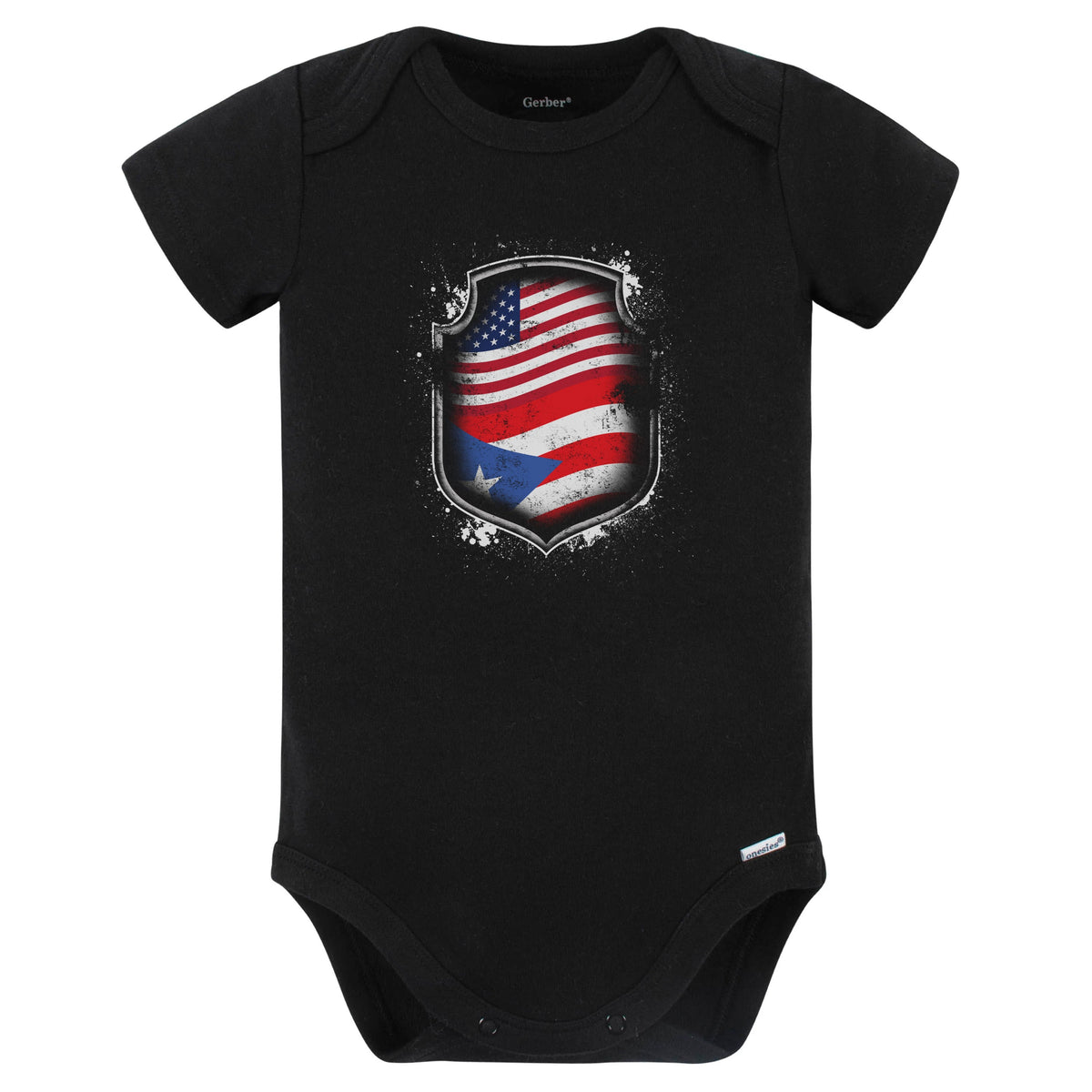Puerto Rican American Shirt Flags Of Puerto Rico and USA Baby Bodysuit (Black)
