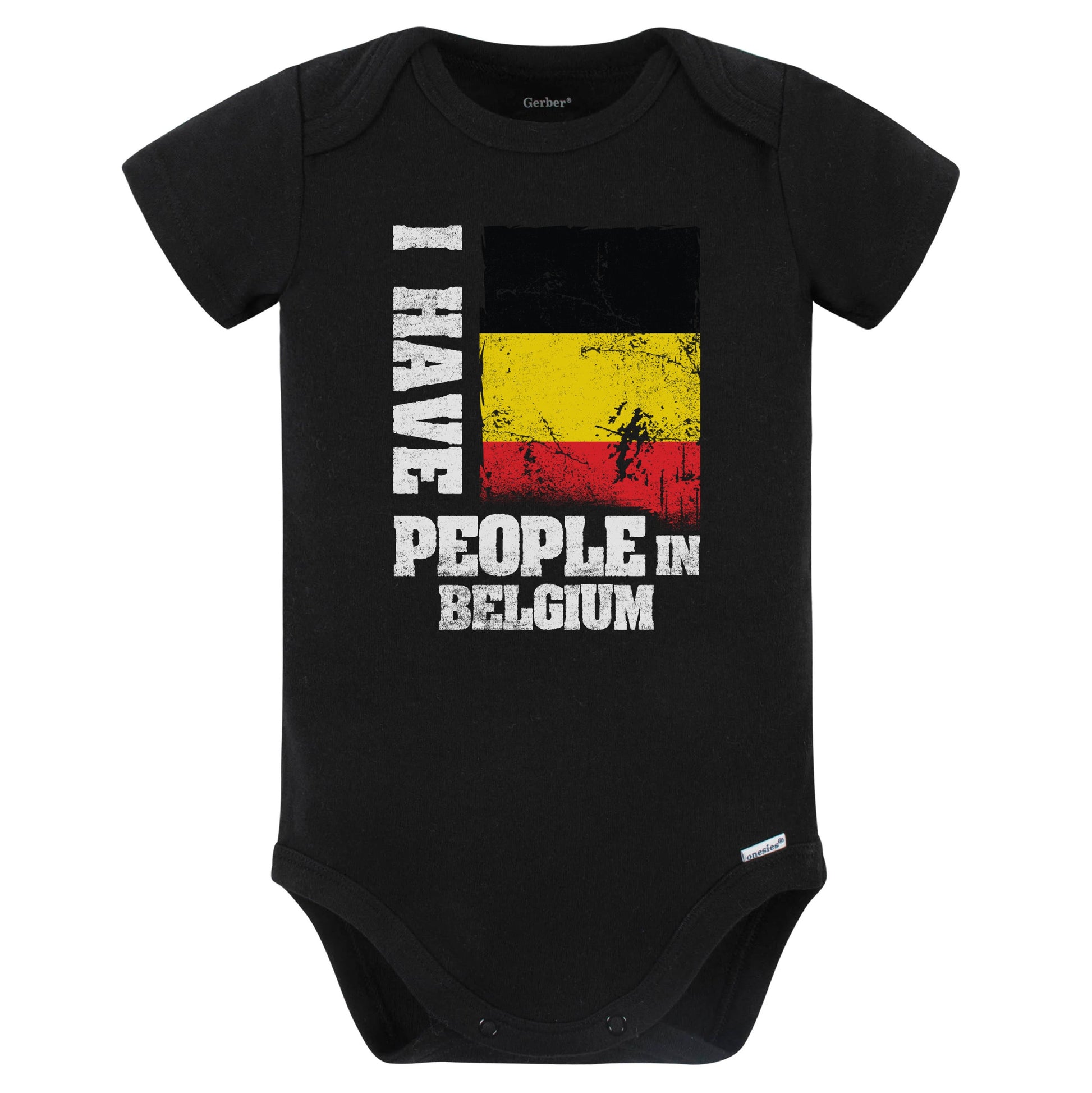 I Have People In Belgium Belgian Flag Baby Bodysuit (Black)